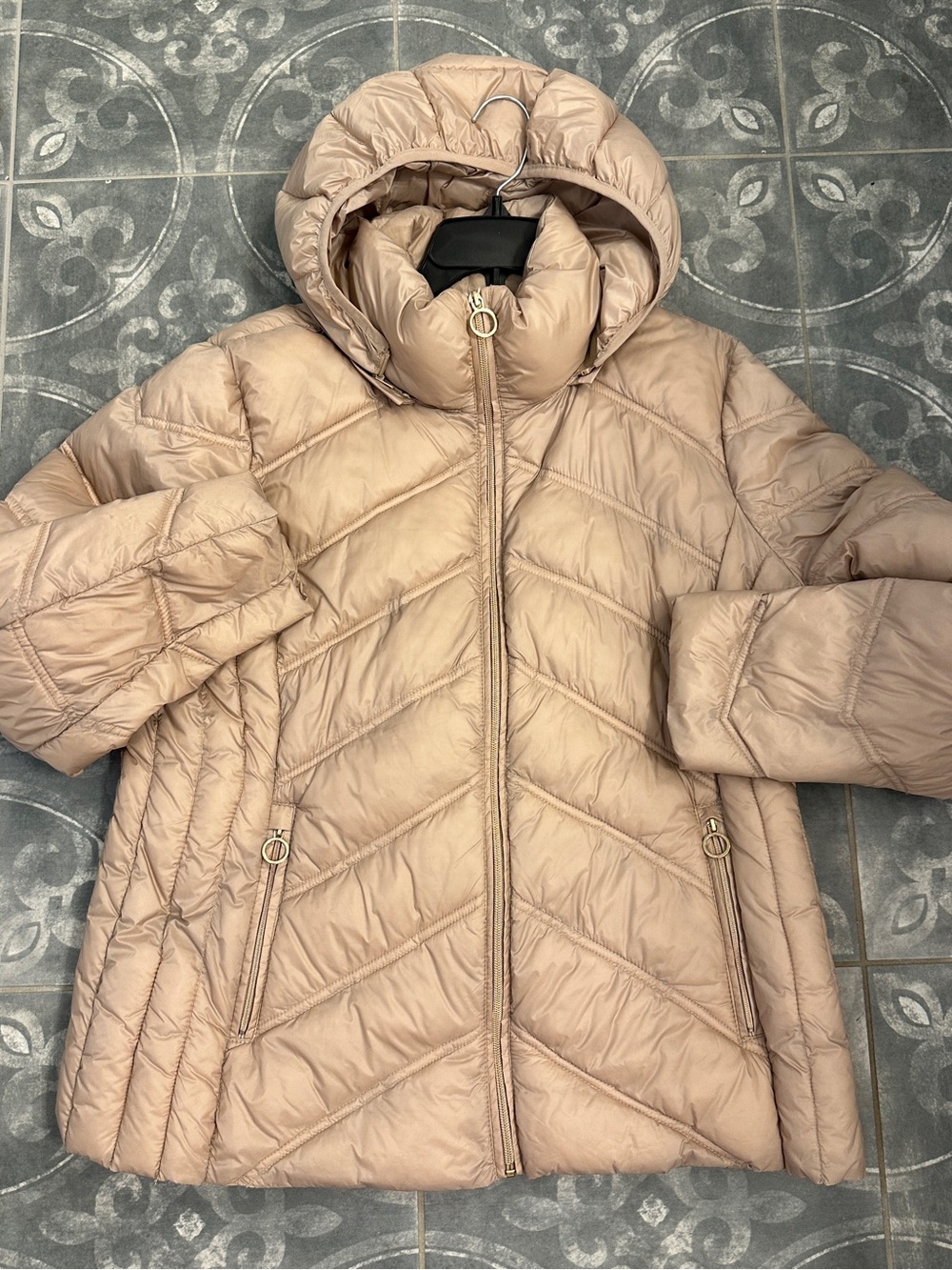 Michael Kors Beige Quilted Hooded Puffer Jacket